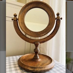 Antique wood table top vanity mirror with jewelry tray, very unique!